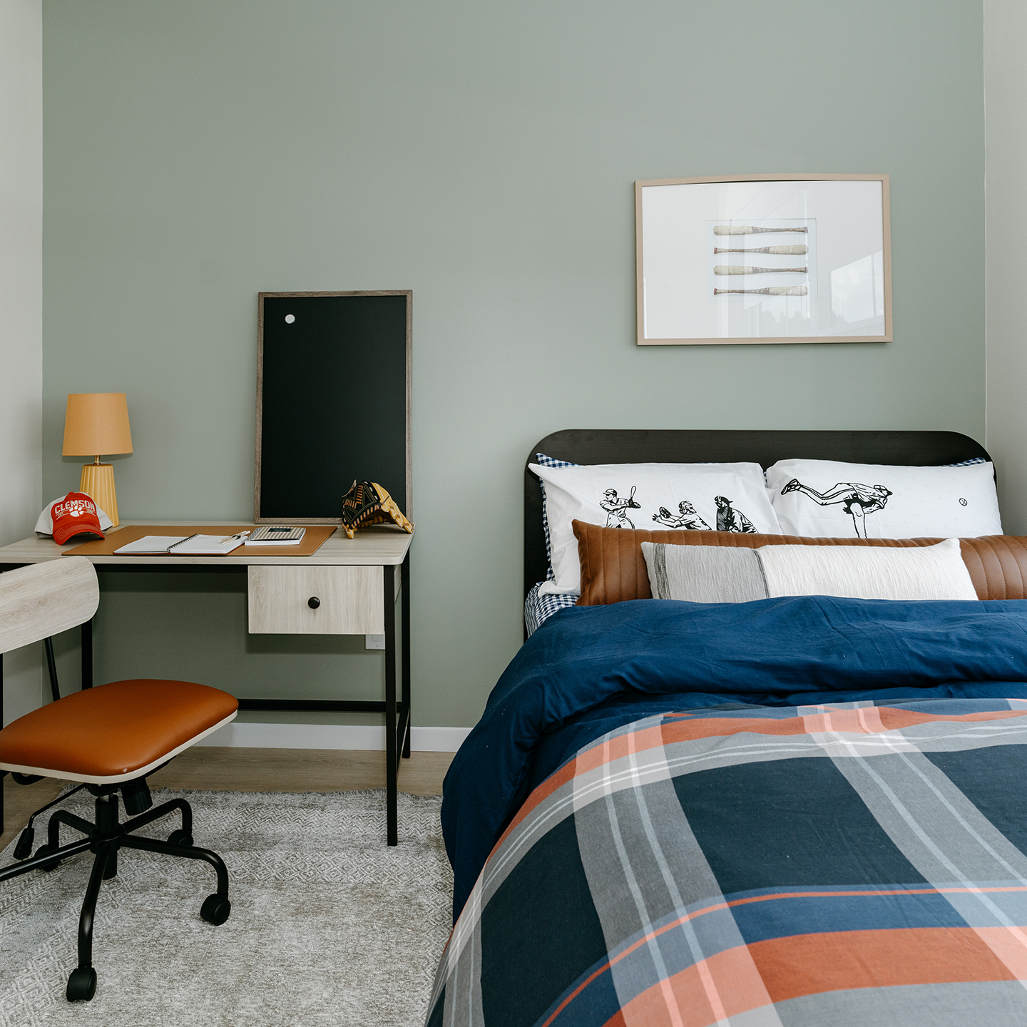 apartment bedroom with a study desk