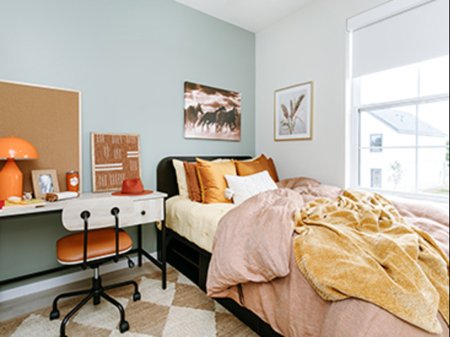furnished and decorated apartment model bedroom